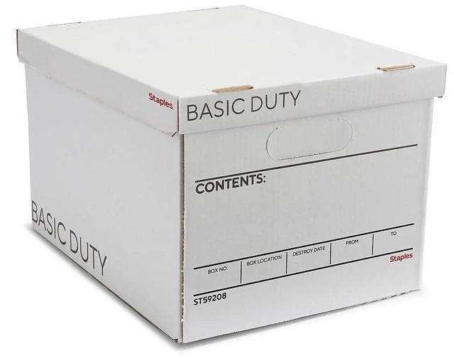 Main image of Corrugated File Box, Lift-Off Lid, Letter/Legal, White/Black, 10/Pk Stackable storage boxes for document organization in offices, archives, and storage rooms