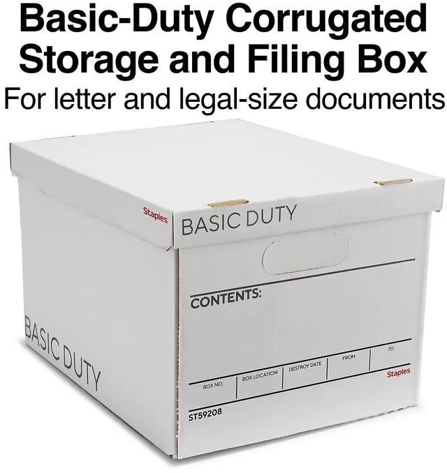 Alt view image 2 of 7 - Corrugated File Box, Lift-Off Lid, Letter/Legal, White/Black, 10/Pk Stackable storage boxes for document organization in offices, archives, and storage rooms