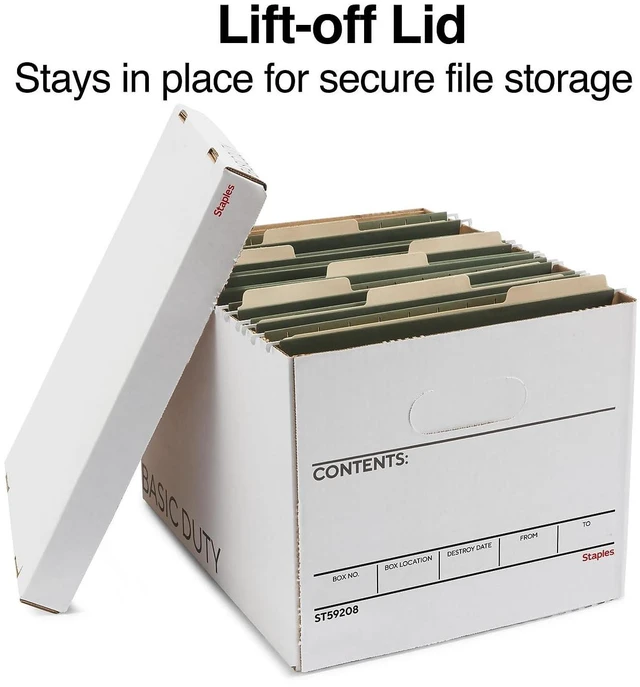 Alt view image 3 of 7 - Corrugated File Box, Lift-Off Lid, Letter/Legal, White/Black, 10/Pk Stackable storage boxes for document organization in offices, archives, and storage rooms