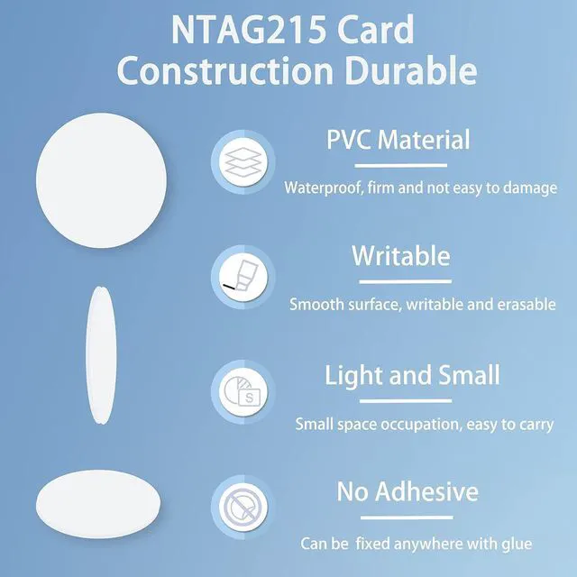 Alt view image 2 of 7 - 100pcs NFC Tags NTAG215 NFC Coins Rewritable White NFC Tag Round 30mm NFC Cards Programable, 504 Bytes Memory NFC Chip, 13.56MHz, Perfect for NFC Enabled Mobile Phones, Gaming, Home Automation