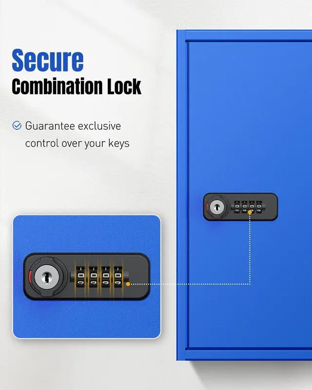 Alt view image 2 of 7 - 60 Keys Key Lock Box with Code, Wall Mount Key Box, Key Cabinet with Key Racks and Tags, Lock Box for Keys, Key Lockbox, Key Storage Box for Home Office & Company, Blue