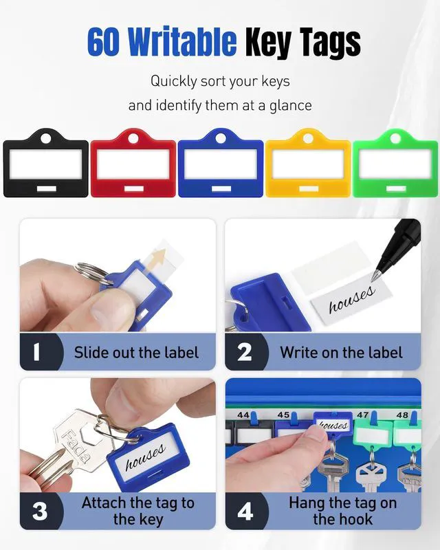 Alt view image 5 of 7 - 60 Keys Key Lock Box with Code, Wall Mount Key Box, Key Cabinet with Key Racks and Tags, Lock Box for Keys, Key Lockbox, Key Storage Box for Home Office & Company, Blue