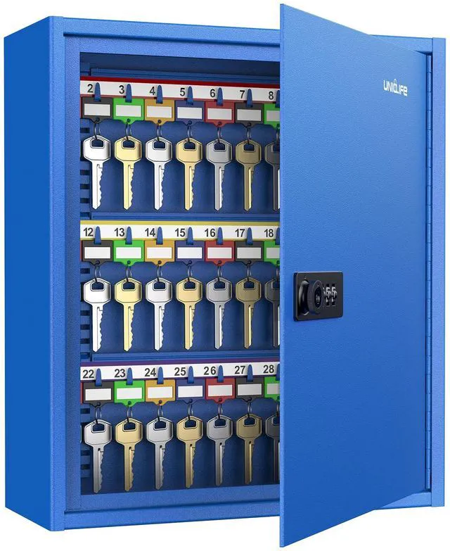 Main image of 60 Keys Key Lock Box with Code, Wall Mount Key Box, Key Cabinet with Key Racks and Tags, Lock Box for Keys, Key Lockbox, Key Storage Box for Home Office & Company, Blue