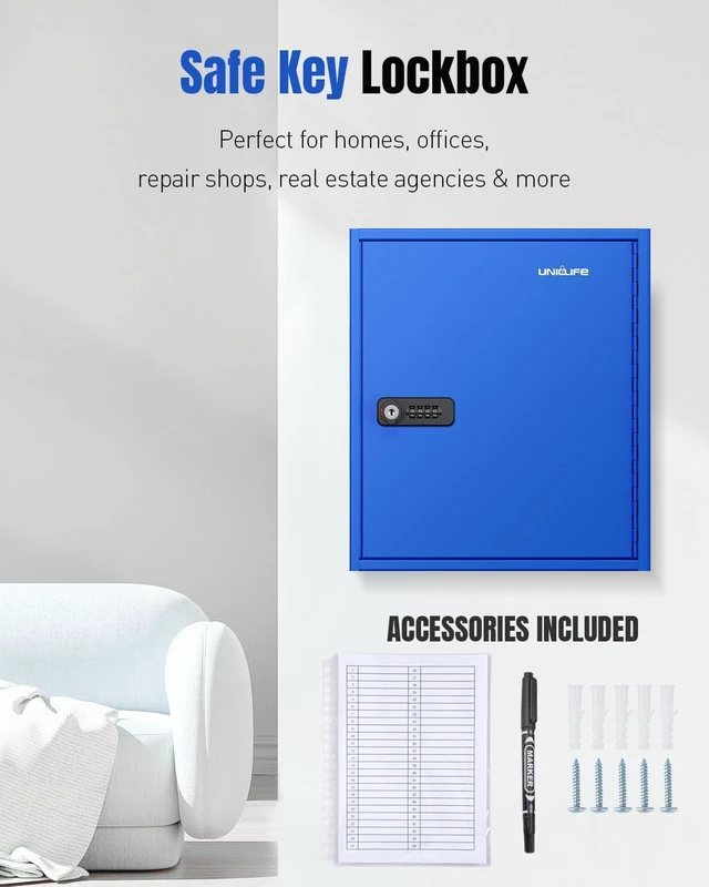 Alt view image 7 of 7 - 60 Keys Key Lock Box with Code, Wall Mount Key Box, Key Cabinet with Key Racks and Tags, Lock Box for Keys, Key Lockbox, Key Storage Box for Home Office & Company, Blue