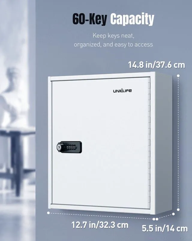 Alt view image 2 of 7 - 60 Position Steel Key Cabinet with Combination & Key Lock, White Wall mount key lock box, resettable 4-digit code lock, 2 backup keys, thickened steel, large capacity, adjustable rack&labels