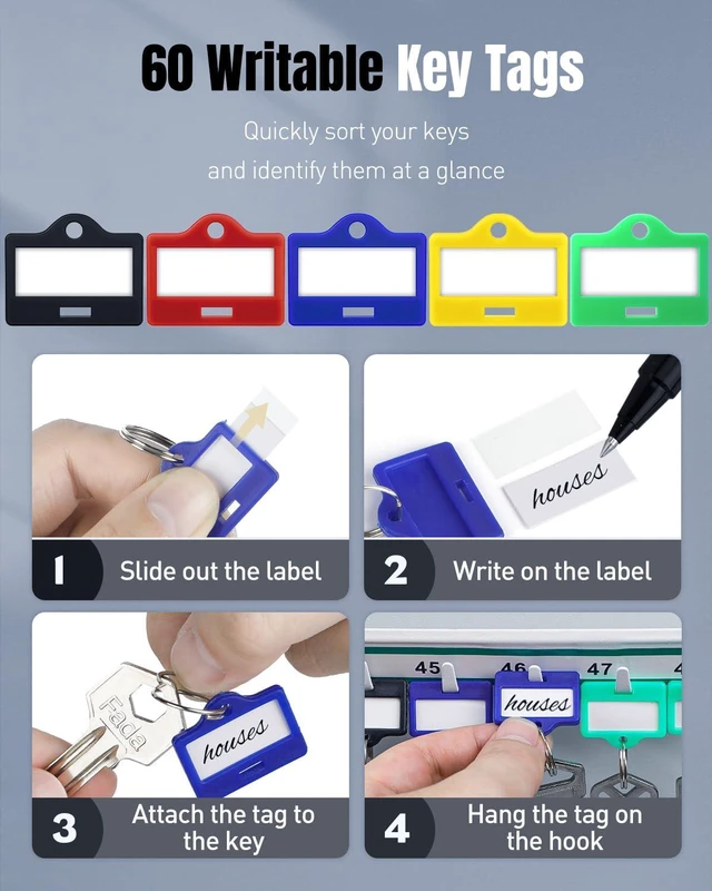 Alt view image 5 of 7 - 60 Position Steel Key Cabinet with Combination & Key Lock, White Wall mount key lock box, resettable 4-digit code lock, 2 backup keys, thickened steel, large capacity, adjustable rack&labels