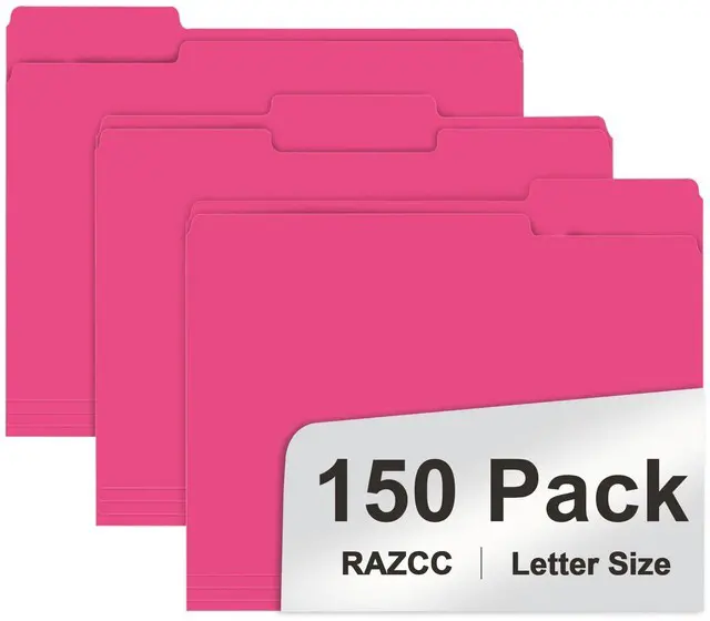Main image of File Folder, 150 Pack 1/3 Cut Tab File Folders Letter Size, Magenta, Folders with Tab, Great for Organizing and Easy File Storage