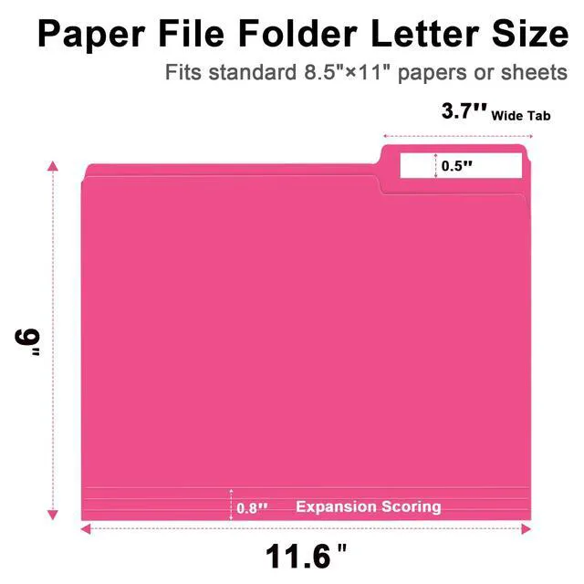 Alt view image 2 of 7 - File Folder, 150 Pack 1/3 Cut Tab File Folders Letter Size, Magenta, Folders with Tab, Great for Organizing and Easy File Storage