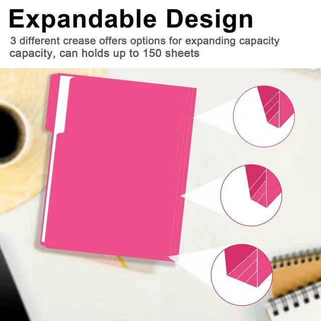 Alt view image 5 of 7 - File Folder, 150 Pack 1/3 Cut Tab File Folders Letter Size, Magenta, Folders with Tab, Great for Organizing and Easy File Storage