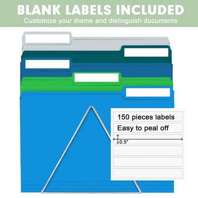 Alt view image 3 of 7 - File Folder, Colored File Folders, 1/3 Cut Tab File Folder Letter Size, Filing Folders with Tabs for Office School Business Use, Assorted 10 Colors (150 Pack)