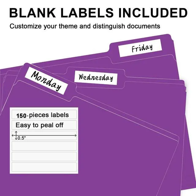 Alt view image 4 of 7 - File Folder, 150 Pack 1/3 Cut Tab File Folders Letter Size, Purple, Folders, Folders with Tab, Great for Organizing and Easy File Storage