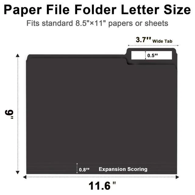 Alt view image 2 of 7 - File Folder, 150 Pack 1/3 Cut Tab File Folders Letter Size, Black Folders for Dcouments, Folders with Tab Great for Organizing and Easy File Storage