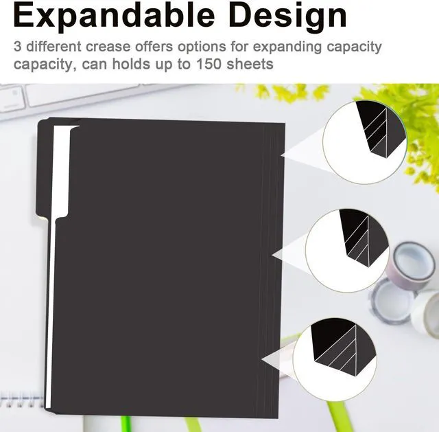 Alt view image 5 of 7 - File Folder, 150 Pack 1/3 Cut Tab File Folders Letter Size, Black Folders for Dcouments, Folders with Tab Great for Organizing and Easy File Storage