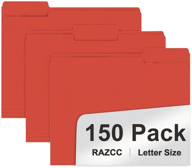 Main image of File Folder, 150 Pack 1/3 Cut Tab File Folders Letter Size, Red, Folders, Folders with Tab, Great for Organizing and Easy File Storage