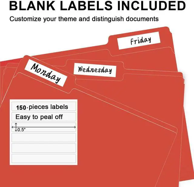 Alt view image 4 of 7 - File Folder, 150 Pack 1/3 Cut Tab File Folders Letter Size, Red, Folders, Folders with Tab, Great for Organizing and Easy File Storage