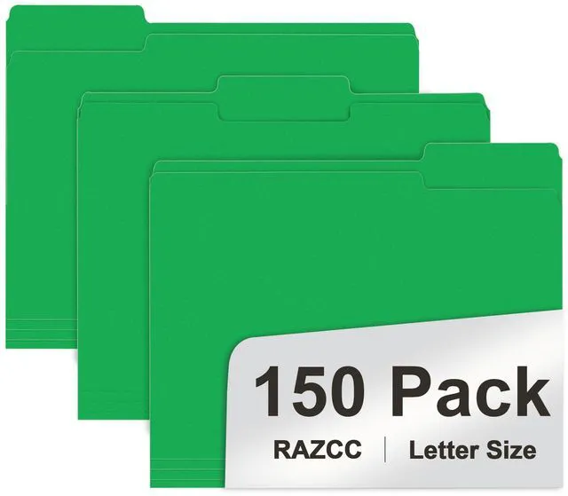 Main image of File Folder, 150 Pack 1/3 Cut Tab File Folders Letter Size, Creen, Colored Folders with Tab Great for Organizing and Easy File Storage