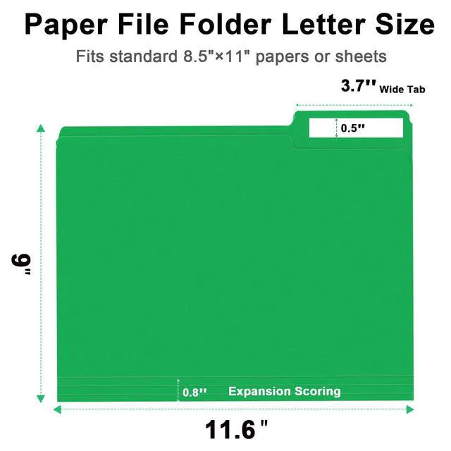 Alt view image 2 of 7 - File Folder, 150 Pack 1/3 Cut Tab File Folders Letter Size, Creen, Colored Folders with Tab Great for Organizing and Easy File Storage