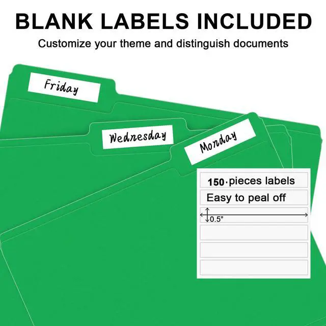 Alt view image 4 of 7 - File Folder, 150 Pack 1/3 Cut Tab File Folders Letter Size, Creen, Colored Folders with Tab Great for Organizing and Easy File Storage
