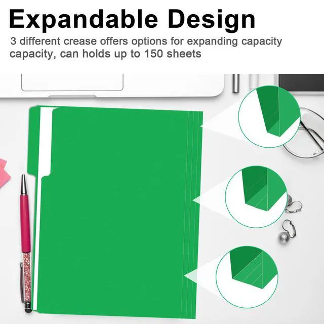 Alt view image 5 of 7 - File Folder, 150 Pack 1/3 Cut Tab File Folders Letter Size, Creen, Colored Folders with Tab Great for Organizing and Easy File Storage