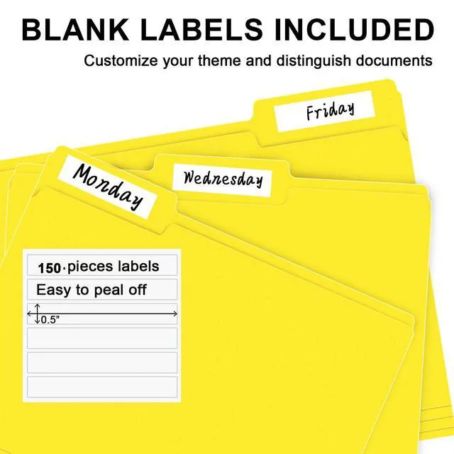 Alt view image 4 of 7 - File Folder, 150 Pack 1/3 Cut Tab File Folders Letter Size, Yellow, Folders with Tab, Great for Organizing and Easy File Storage