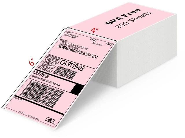 Main image of 4X6 Thermal Direct Shipping Label Compatible with MUNBYN, IDPRT, Rollo, Postage Label Paper for Small Businesses, 250 Labels/Pack, Pink