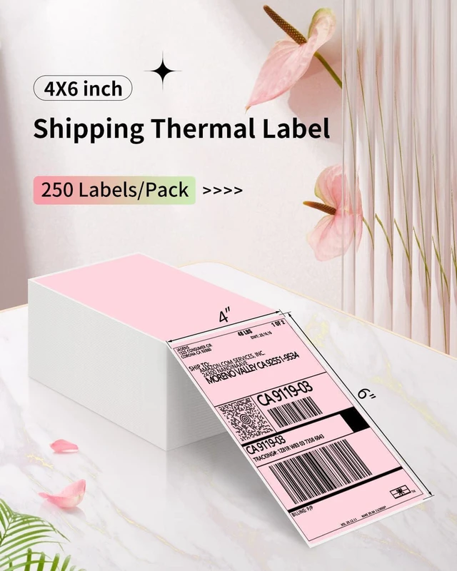 Alt view image 2 of 6 - 4X6 Thermal Direct Shipping Label Compatible with MUNBYN, IDPRT, Rollo, Postage Label Paper for Small Businesses, 250 Labels/Pack, Pink
