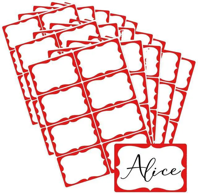Main image of Red Name Tag Stickers, 2"x 3" Holiday Gift Tag Stickers with Red Border 200 Pcs Adhesive Name Sticker Name Badges Labels for Holiday Gift, School, Office, Home, Party (Pack of 3)