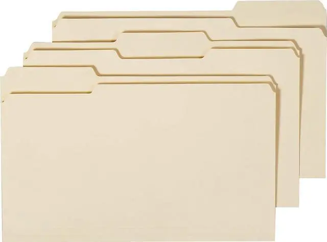 Main image of 3-Tab File Folder, Legal Size, Manila, 100/Box, 5-Box Carton Assorted tab positions in durable paper stock for document filing