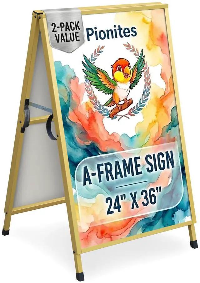 Main image of Heavy Duty Slide-in Folding A Frame Sign Sidewalk Sign 24x 36 Inch Steel Metal Double-Side Pavement sign Corrugated Plastic Poster (2, Gold, 24''X36''(Frame Only))