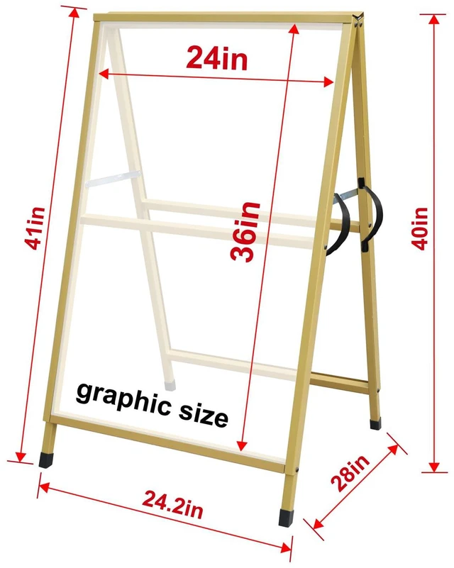 Alt view image 3 of 7 - Heavy Duty Slide-in Folding A Frame Sign Sidewalk Sign 24x 36 Inch Steel Metal Double-Side Pavement sign Corrugated Plastic Poster (2, Gold, 24''X36''(Frame Only))