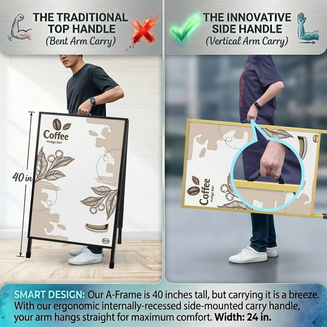 Alt view image 6 of 7 - Heavy Duty Slide-in Folding A Frame Sign Sidewalk Sign 24x 36 Inch Steel Metal Double-Side Pavement sign Corrugated Plastic Poster (2, Gold, 24''X36''(Frame Only))