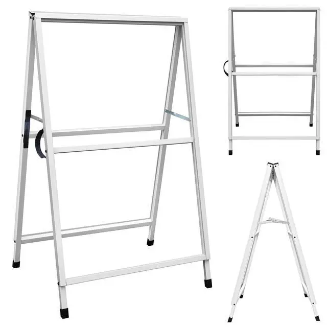 Alt view image 3 of 7 - Heavy Duty Slide-in Folding A Frame Sign Sidewalk Sign 24x 36 Inch Steel Metal Double-Side Pavement sign Corrugated Plastic Poster (2, White, 24''X36''(Frame Only))