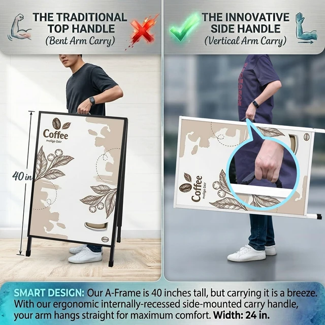 Alt view image 2 of 7 - Heavy Duty Slide-in Folding A Frame Sign Sidewalk Sign 24x 36 Inch Steel Metal Double-Side Pavement sign Corrugated Plastic Poster (2, White, 24''X36''(Frame Only))