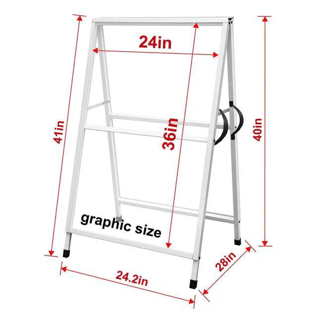Alt view image 4 of 7 - Heavy Duty Slide-in Folding A Frame Sign Sidewalk Sign 24x 36 Inch Steel Metal Double-Side Pavement sign Corrugated Plastic Poster (2, White, 24''X36''(Frame Only))