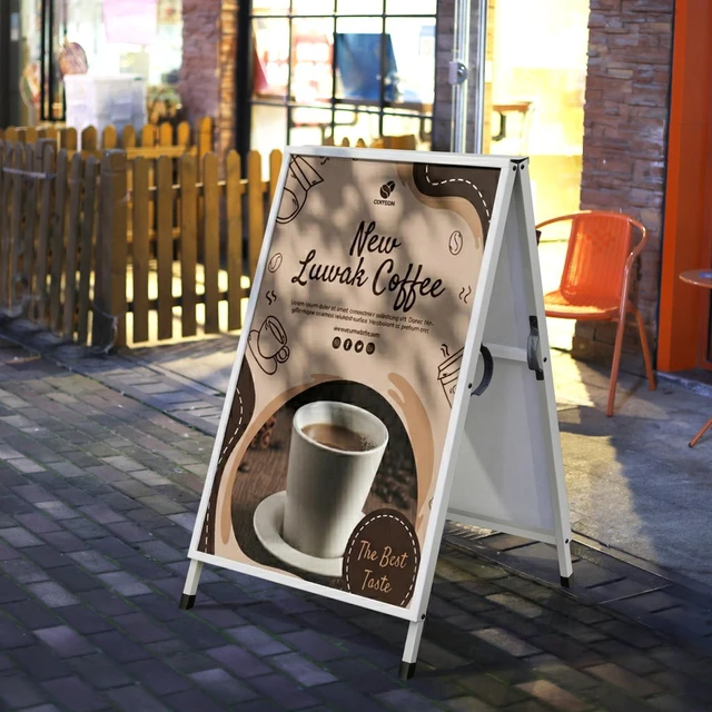 Alt view image 6 of 7 - Heavy Duty Slide-in Folding A Frame Sign Sidewalk Sign 24x 36 Inch Steel Metal Double-Side Pavement sign Corrugated Plastic Poster (2, White, 24''X36''(Frame Only))