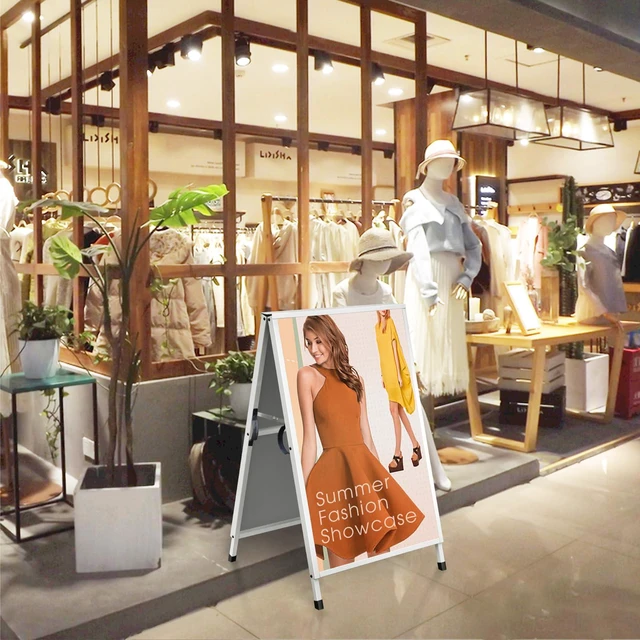 Alt view image 7 of 7 - Heavy Duty Slide-in Folding A Frame Sign Sidewalk Sign 24x 36 Inch Steel Metal Double-Side Pavement sign Corrugated Plastic Poster (2, White, 24''X36''(Frame Only))