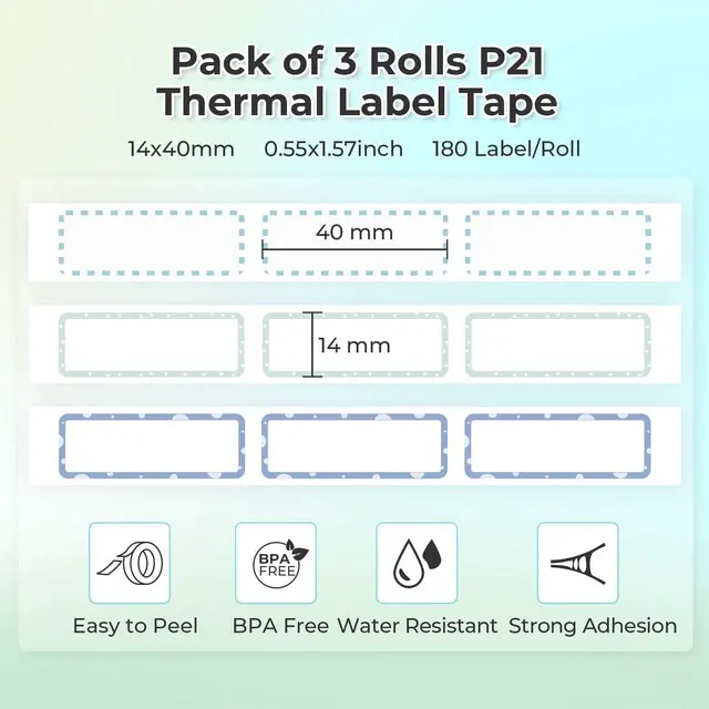 Alt view image 2 of 7 - P21 Genuine Adhesive Pattern with Border Label Paper, 14x40mm, 3 Roll Easy to Peel, BPA-Free, Strong Adhesion, Water-Resistant & Oil-Proof, Great for School, Office, Home, Kitchen, Black on White
