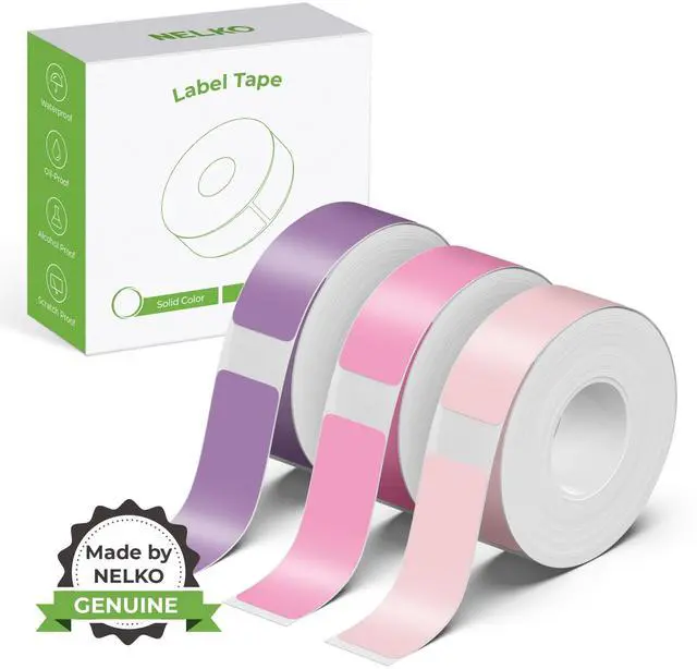 Main image of Genuine P21 Label Maker Tape,14x40mm, 3-Roll, Purple/Rose/Pink Easy to Peel, BPA-Free, Strong Adhesion, Water-Resistant & Oil-Proof, Great for School, Office, Home, Kitchen, Black on White