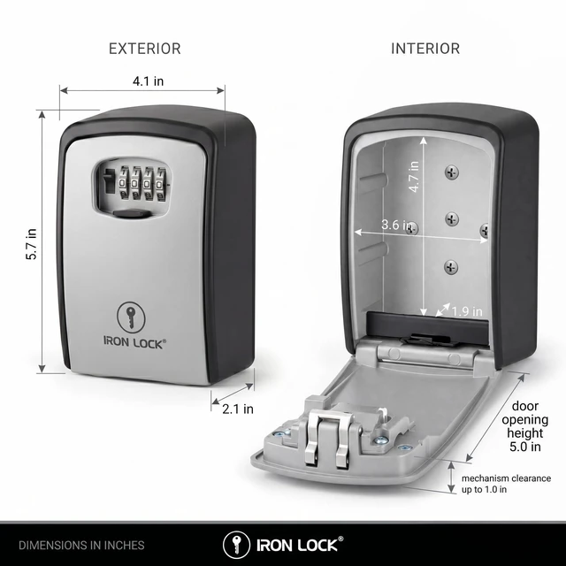 Alt view image 5 of 7 - ® XXL Wall Mount Key Lock Box, Outdoor Combination Code (Grey) Fits 20-30 spares plus fobs & cards; unique built-in tray so keys don't fall out; dial cover; screws & anchors included