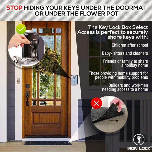 Alt view image 7 of 7 - ® XXL Wall Mount Key Lock Box, Outdoor Combination Code (Grey) Fits 20-30 spares plus fobs & cards; unique built-in tray so keys don't fall out; dial cover; screws & anchors included