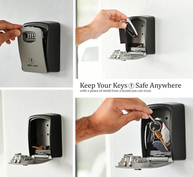 Alt view image 6 of 7 - ® XXL Wall Mount Key Lock Box, Outdoor Combination Code (Grey) Fits 20-30 spares plus fobs & cards; unique built-in tray so keys don't fall out; dial cover; screws & anchors included