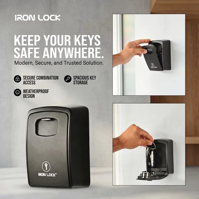 Alt view image 6 of 7 - ® XXL Wall Mount Key Lock Box, Outdoor Combination Code (Black) Fits 20-30 spares plus fobs & cards; unique built-in tray so keys don't fall out; dial cover; screws & anchors included