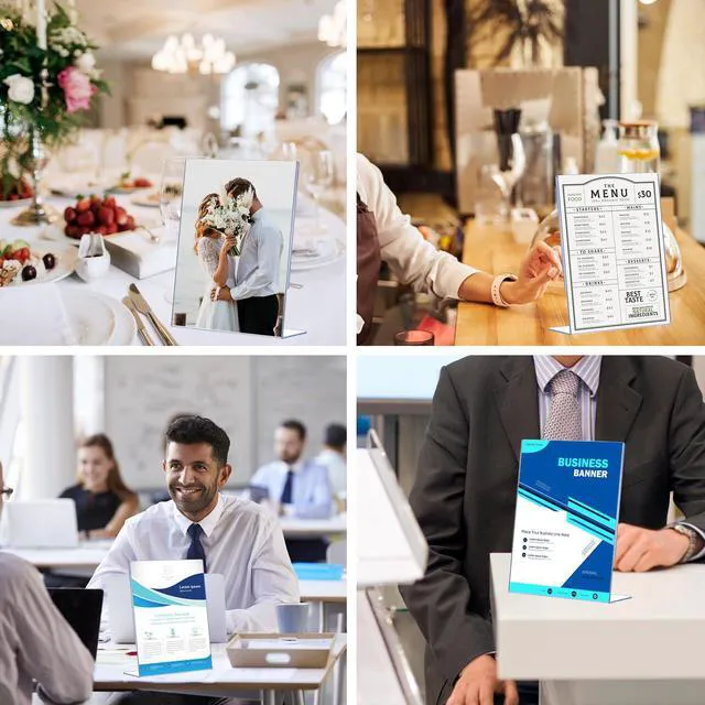 Alt view image 7 of 7 - 12 Pack Slanted Back Acrylic Sign Holders 4x6 for Business & Store, Tabletop Vertical Sign Holder with Anti-Slip Pads Clear Display Stand, for Menus Flyer Documents Office Restaurants Party Decoration