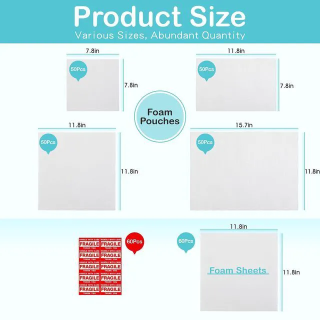 Alt view image 2 of 7 - Dish Packing Supplies for Moving,320 Moving Supplies 4 Sizes (16 x 12", 12 x 12", 12 x 7.8", 7.8 x 7.8"),with 60 Fragile Stickers,High density thicker Cushion Foam for Plate Packing Shipping Storage