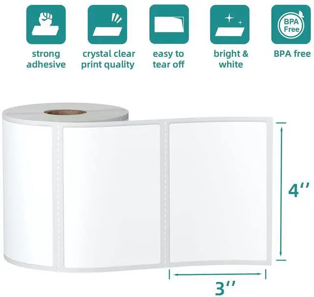Alt view image 2 of 6 - 12 Rolls 6000 Pcs 4"x3" 3-Proof Direct Thermal Shipping Labels 1" Core Compatible with Zebra LP2844 ZP450 ZP505 ZD420 GX430T GK420T ZT410 ZD421 and Rollo MUNBYN, 103mmx76mm Thermal Sticker