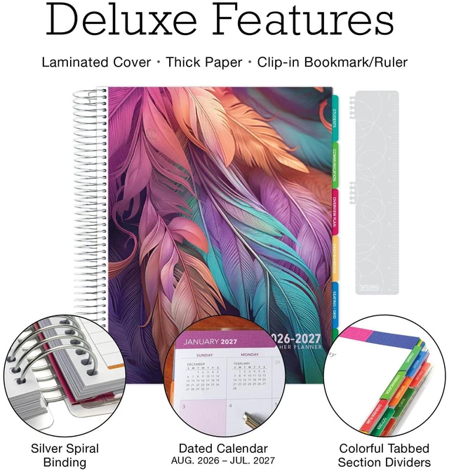Alt view image 2 of 7 - DELUXE TEACHER PLANNER Aug 2026-Jul 2027 8.5x11 Daily Weekly Monthly Organizers with 7 Periods, Pocket Folder, Dated Calendar, Page Tabs, Bookmark and Planning Stickers (Pastel Peacock)