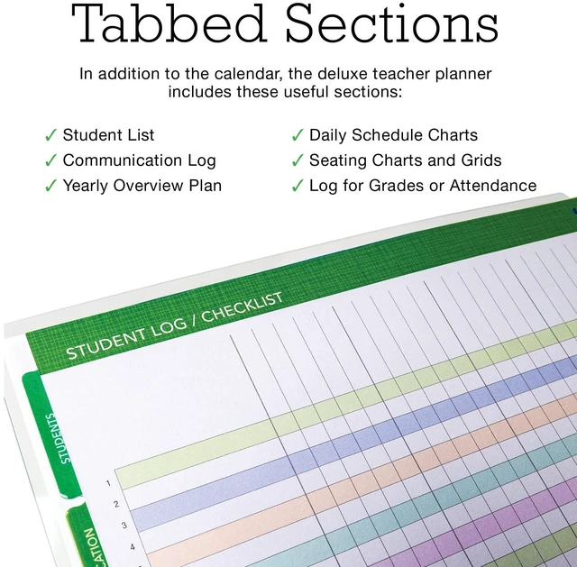 Alt view image 5 of 7 - DELUXE TEACHER PLANNER Aug 2026-Jul 2027 8.5x11 Daily Weekly Monthly Organizers with 7 Periods, Pocket Folder, Dated Calendar, Page Tabs, Bookmark and Planning Stickers (Pastel Peacock)