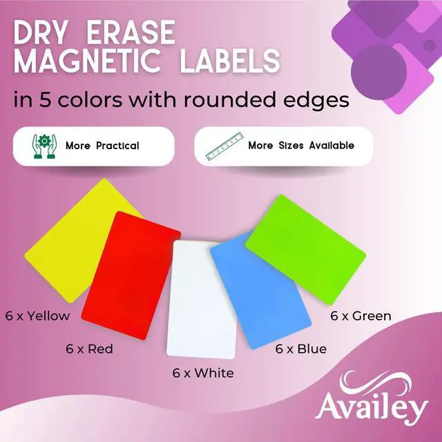 Alt view image 2 of 7 - Availey 30 Pieces (3 x 5) - Full Colored Magnetic Dry Erase Labels - Reusable Strips for Classroom Home Office Garage Refrigerator Blank Writable Erasable Cards Name Tags Students Locker Shelf