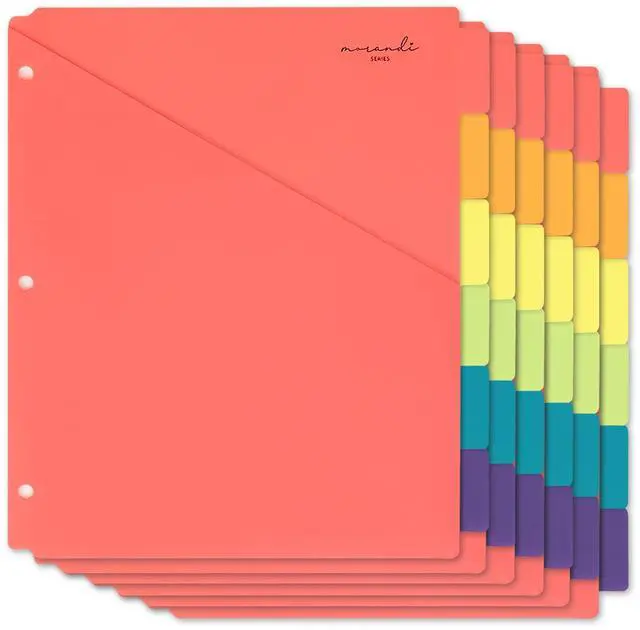 Main image of 6-Tab Plastic Binder Dividers, 2 Pockets, Primary Colors, 6 Sets Made of PP Plastic, Fit for 3-Ring Binders, 2 Pockets, Letter Size, Provide Colorful Label Sitckers