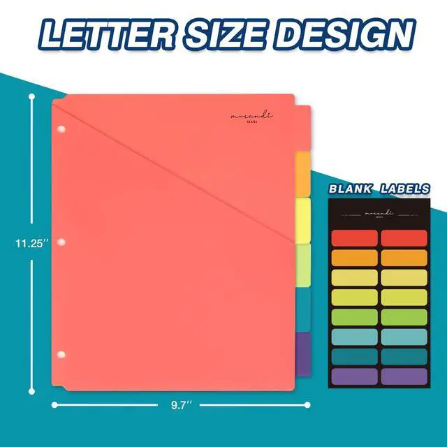 Alt view image 2 of 7 - 6-Tab Plastic Binder Dividers, 2 Pockets, Primary Colors, 6 Sets Made of PP Plastic, Fit for 3-Ring Binders, 2 Pockets, Letter Size, Provide Colorful Label Sitckers
